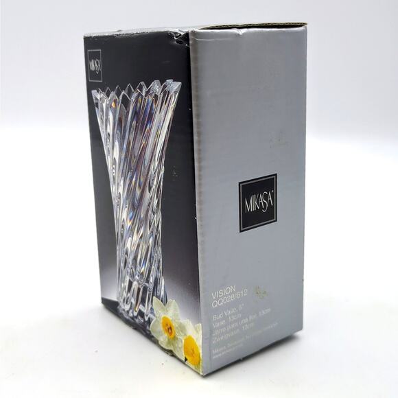 Vintage Mikasa Diamond Fire Lead Crystal Curved Fluted Ribbed Vision Bud Vase 5" - Picture 5 of 5